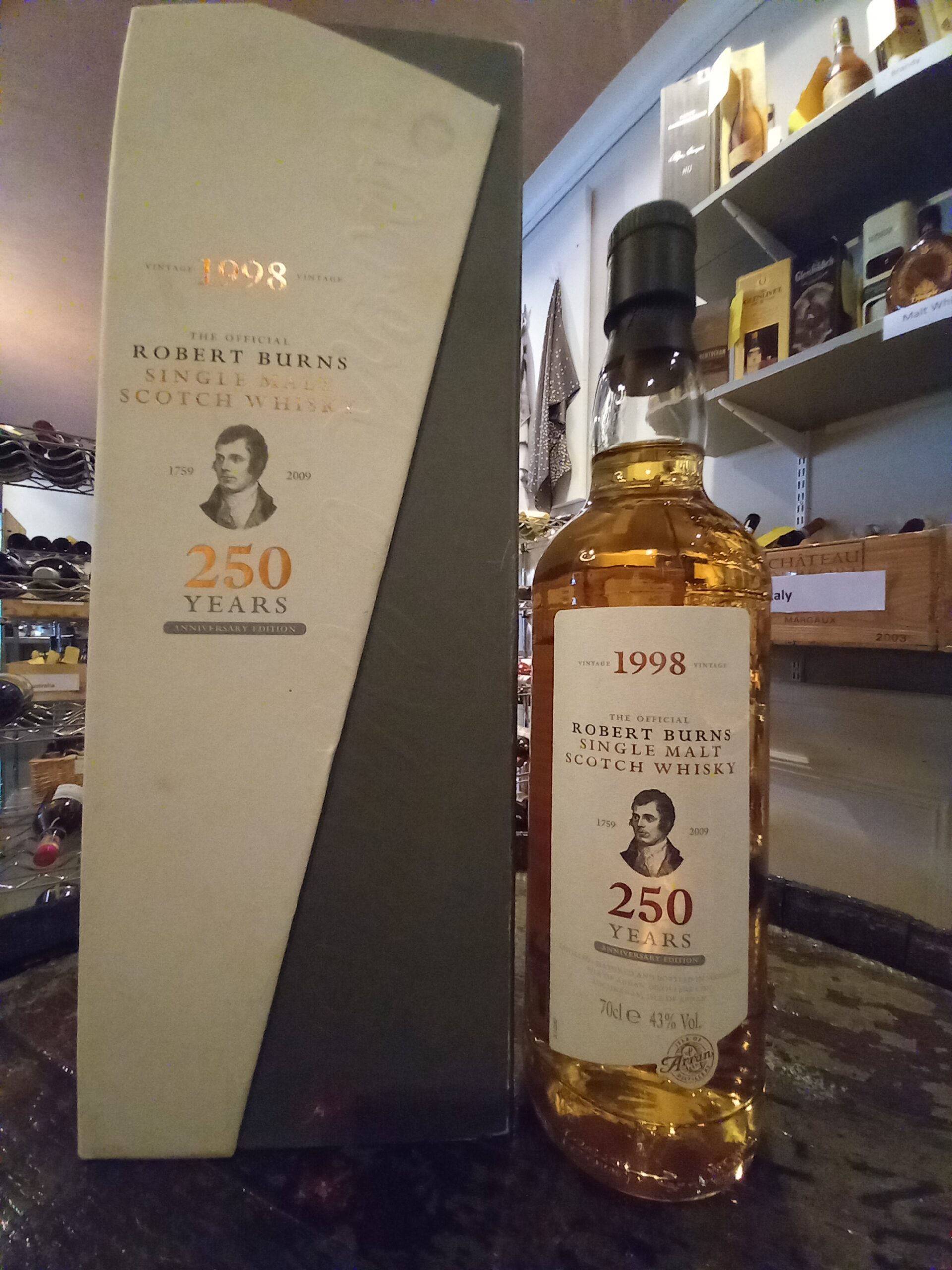1998 The Arran Malt Distillery The Official Robert Burns 250 Years Anniversary Edition Single Malt Scotch Whisky, Isle of Arran, Scotland