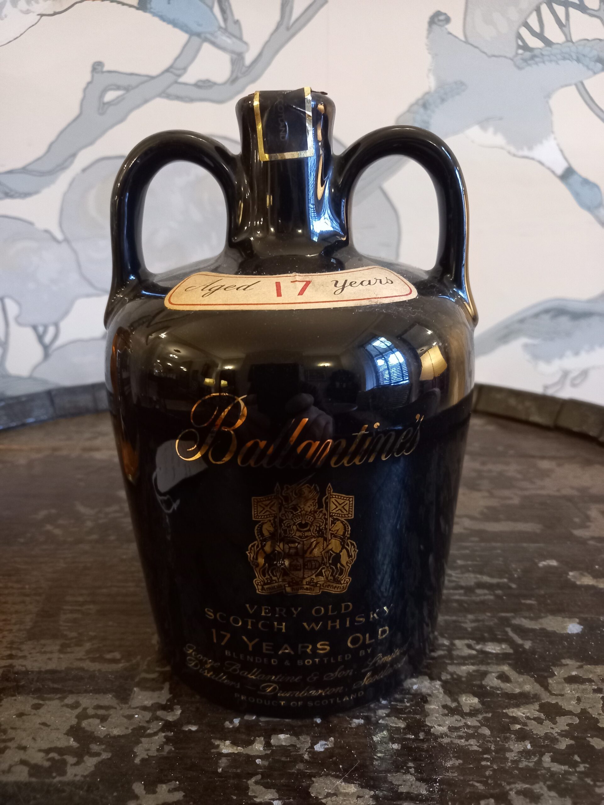 1980's Ballantines Finest Scotch Whisky, 17 Years Old, Black Ceramic Decanter